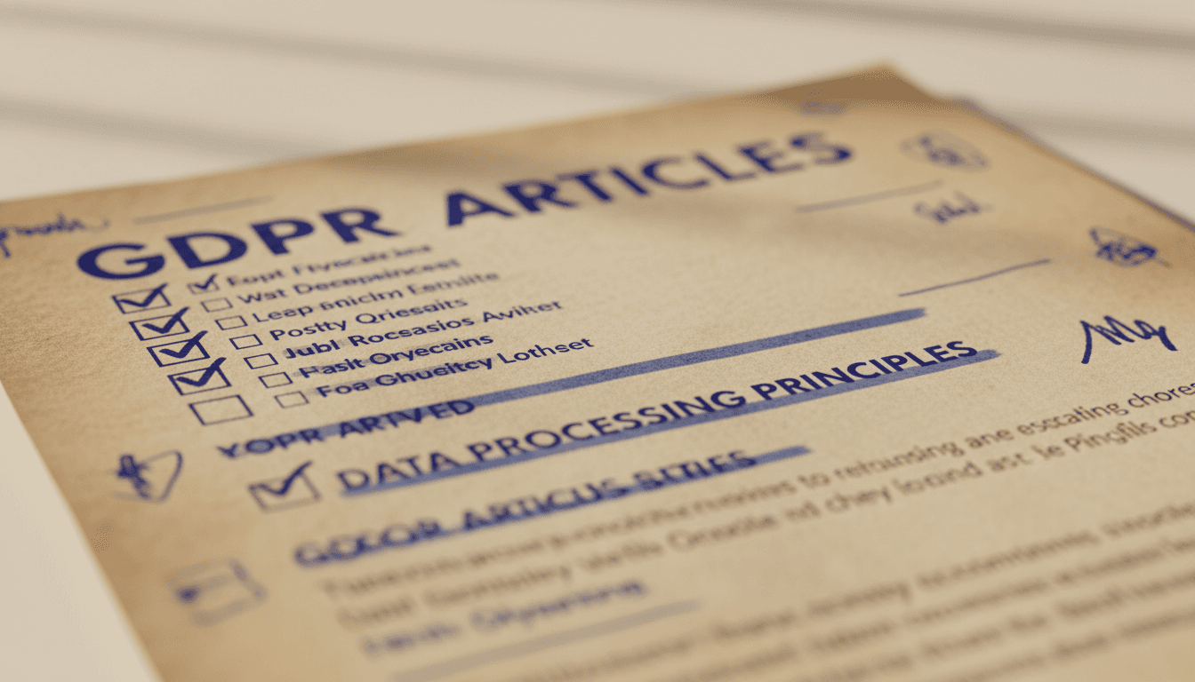 Clean editorial aesthetic extreme close-up of data privacy compliance checklist